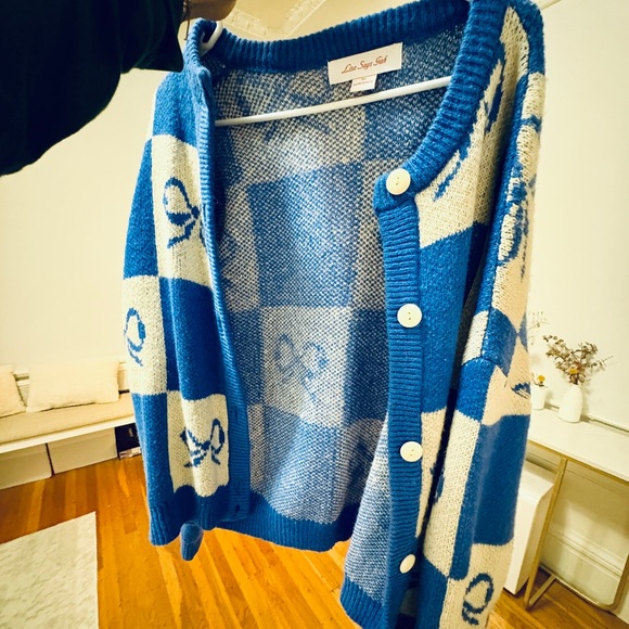 NWOT: Lisa Says Gah Blue and Cream Checkered Cardigan - Picture 12 of 14